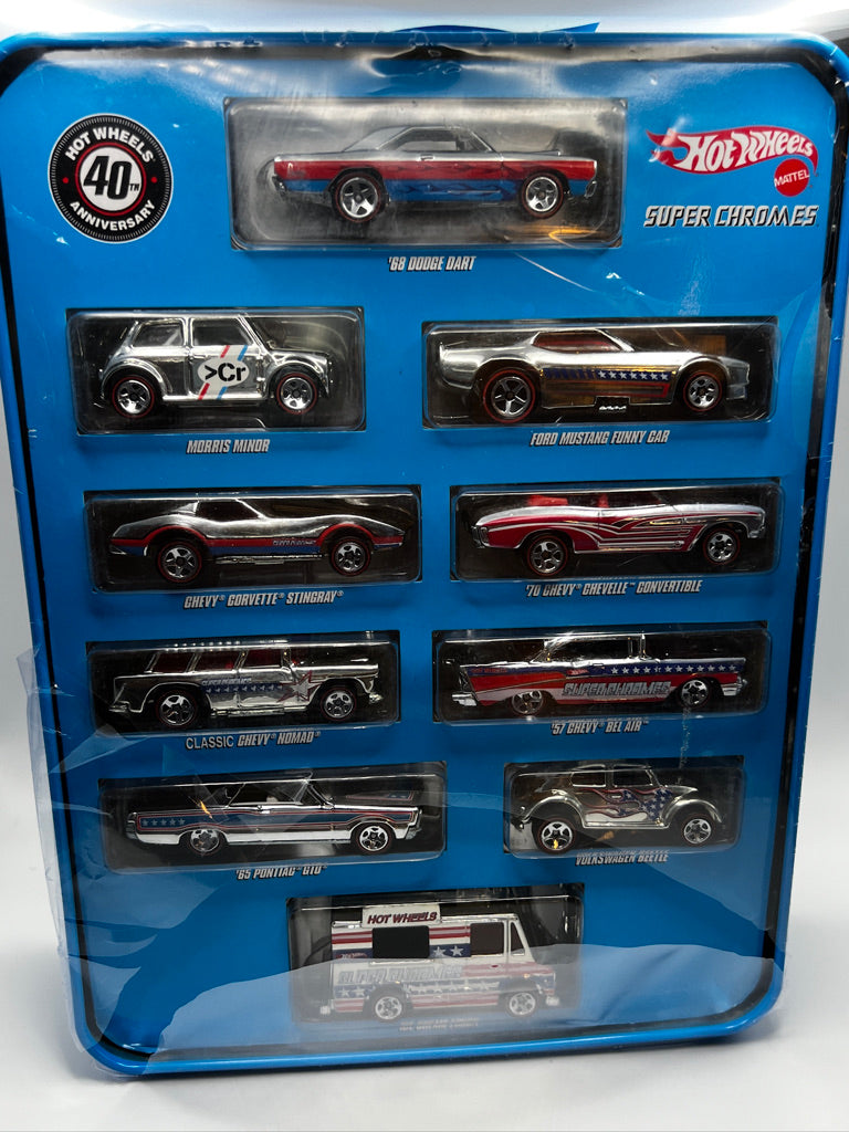 Hot Wheels Super Chromes Collectable Tin w/10 cars