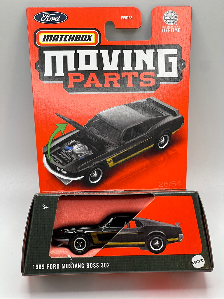 Matchbox Moving Parts - 1969 Ford Mustang Boss 302 (Black w/gold)