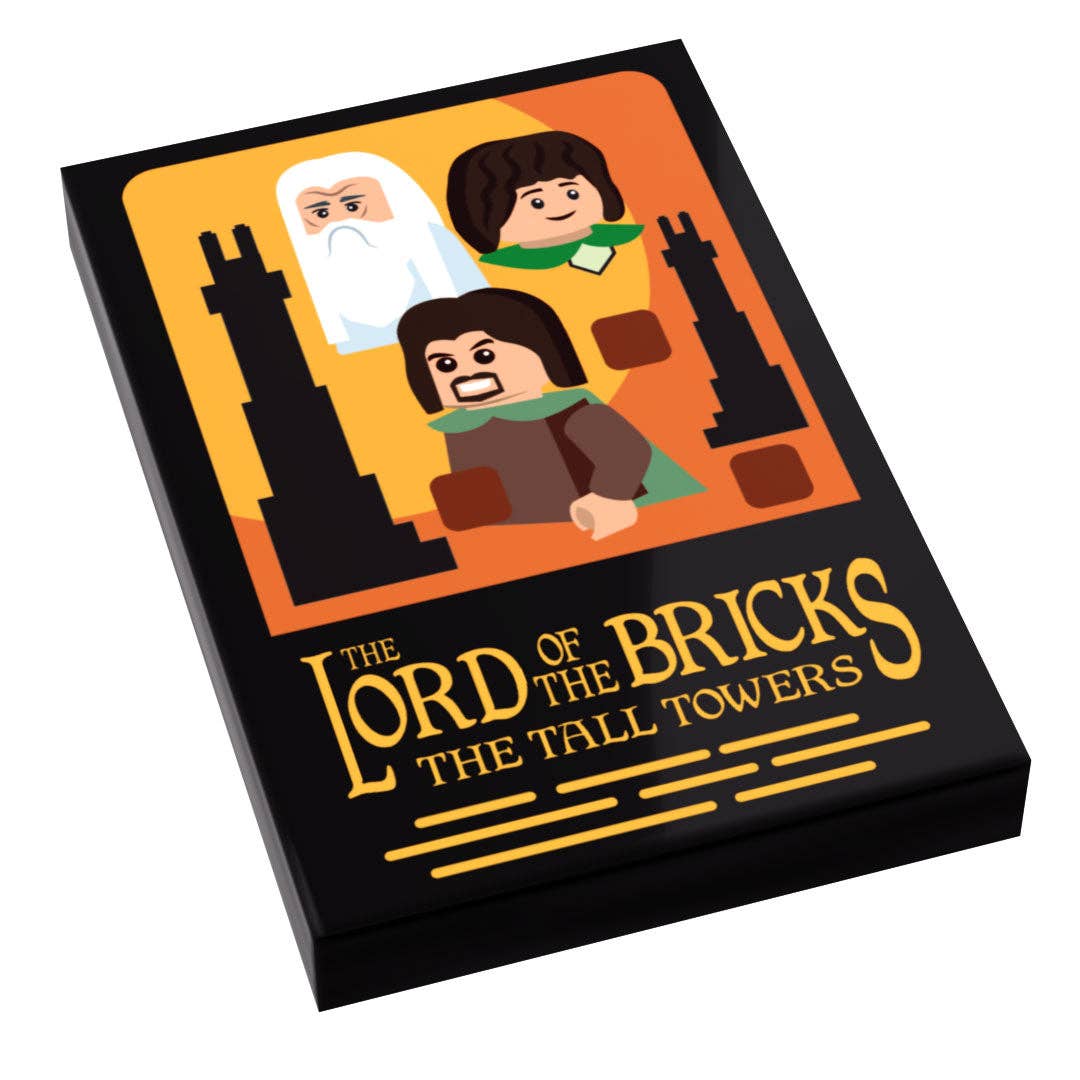 B3 Customs - LOTR Lord of the Brick, Two Towers Movie Cover (2x3 Tile)