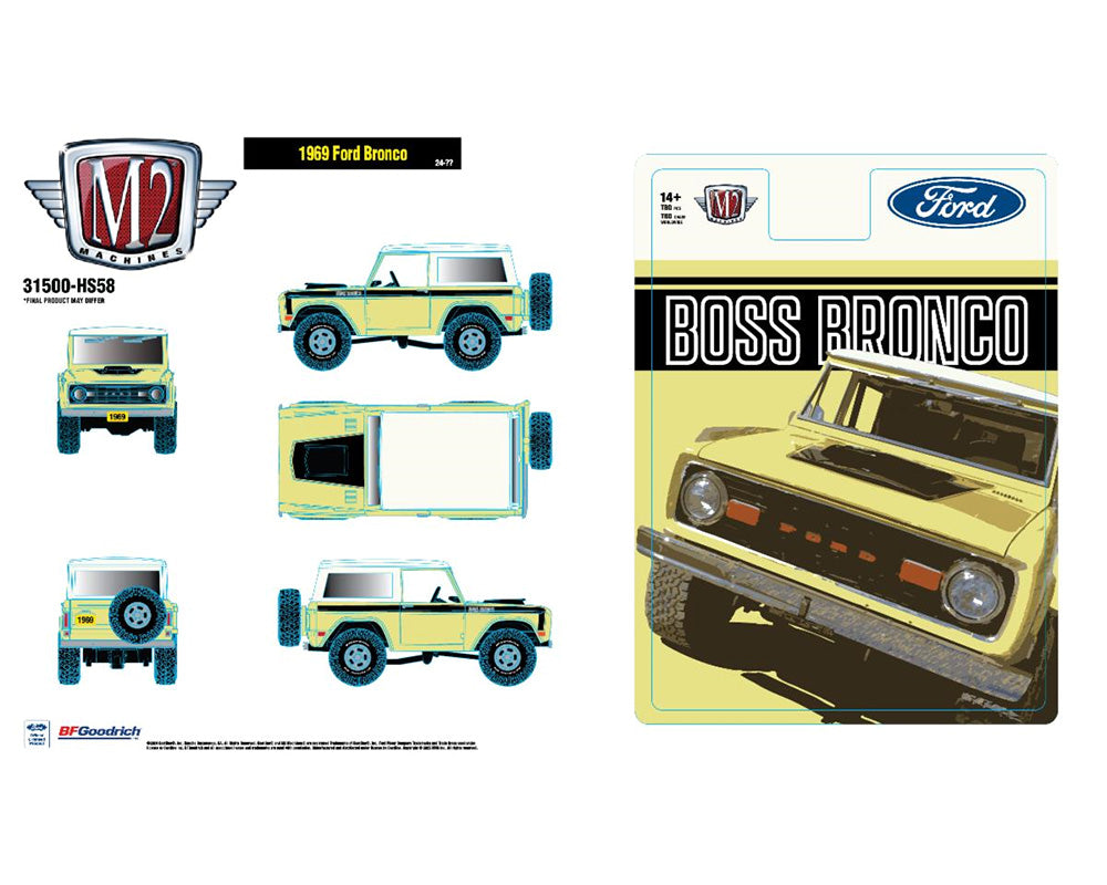 M2 Machines 1969 Ford Bronco "Boss Bronco" (Yellow) – Hobby Exclusive