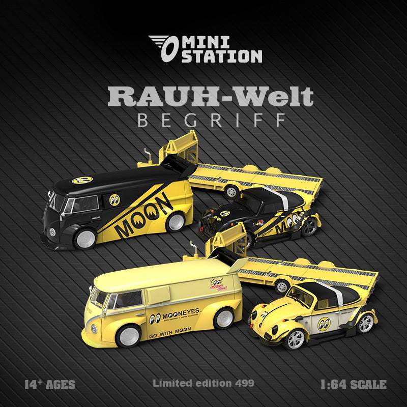 Mini Station RWB Mooneyes T1 Van, Beetle, and Targa Trailer Set (Yellow)