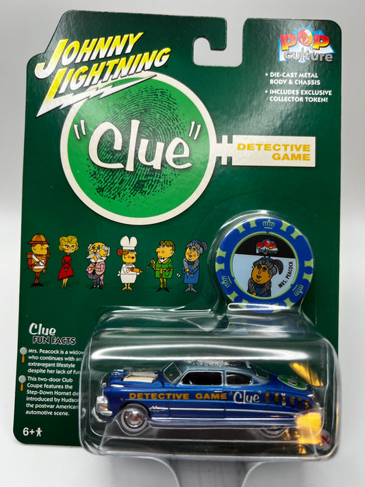 Johnny Lightning "Clue" 1951 Hudson Hornet Blue Metallic Mrs. Peacock