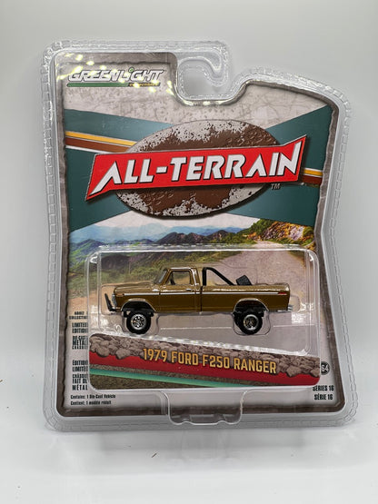 Greenlight All-Terrain Series 16 -1979 Ford F250 Ranger Lifted w/Rollbar Mounted Spare Tire (Gold Metallic)