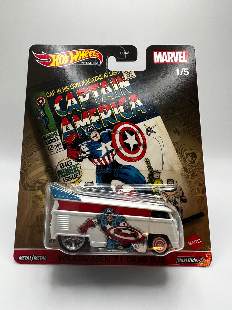 Hot Wheels Premium - Marvel - Capitán América Volkswagen T1 Drag Bus