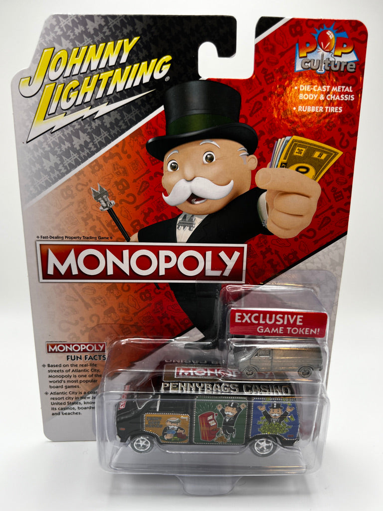 Johnny Lightning "Monopoly" 1976 Dodge Van Black "Pennybags Casino" w/token