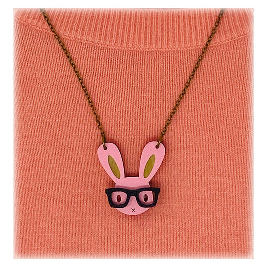 Nerd Bunny Necklace - Soft Pink