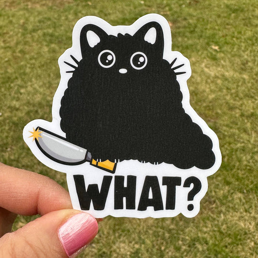 "What?" Stabby Cat Black Cat Sticker