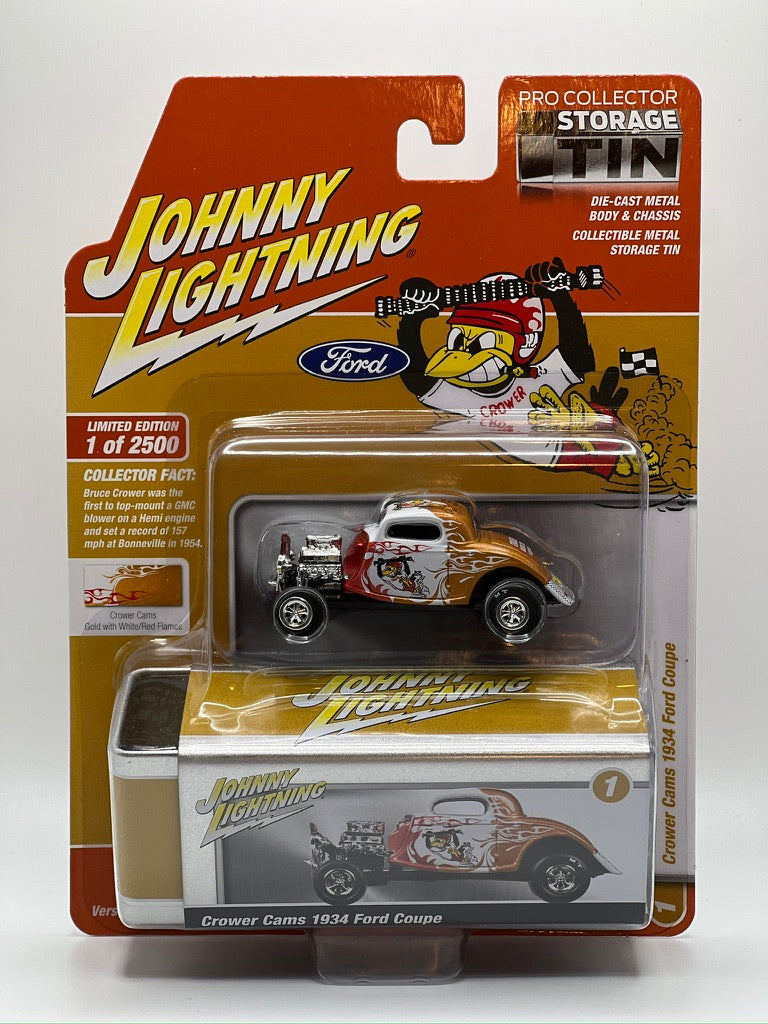 Serie de lata de almacenamiento Johnny Lightning - Crower Cams 1934 Ford Coupe (Versión A-Oro)