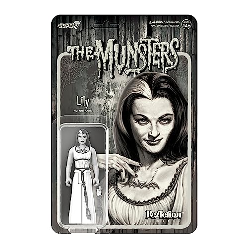 Super7 Munsters Lily Munster (escala de grises): figura de reacción a escala de 3,75 pulgadas 