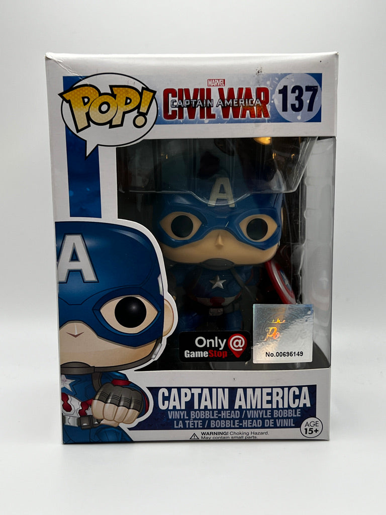 ¡Funko Pop! Marvel - Capitán América Civil War (Postura de acción) Gamestop Excl. #137