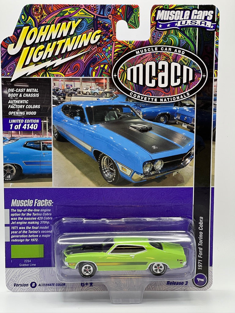 Johnny Lightning Muscle Cars EE. UU. - MCACN #1/6 - 1971 Ford Torino Cobra (Grabber Lime)