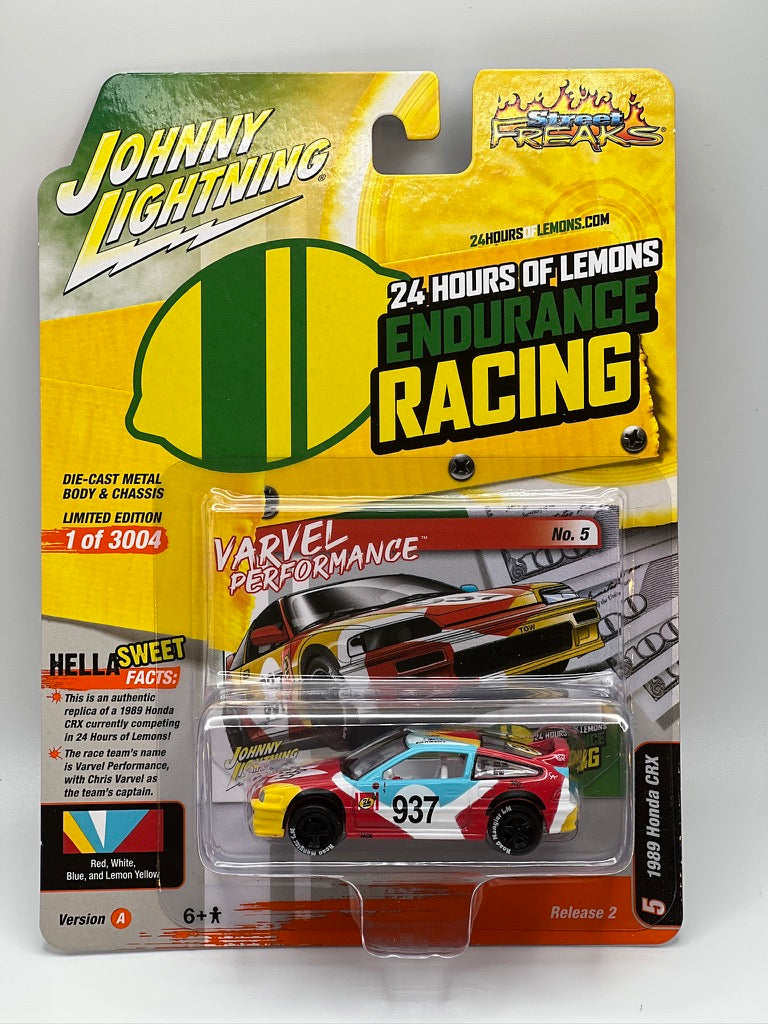 Johnny Lightning Street Freaks - Endurance Racing - Honda CRX 1989 (rojo, blanco, azul y amarillo limón)