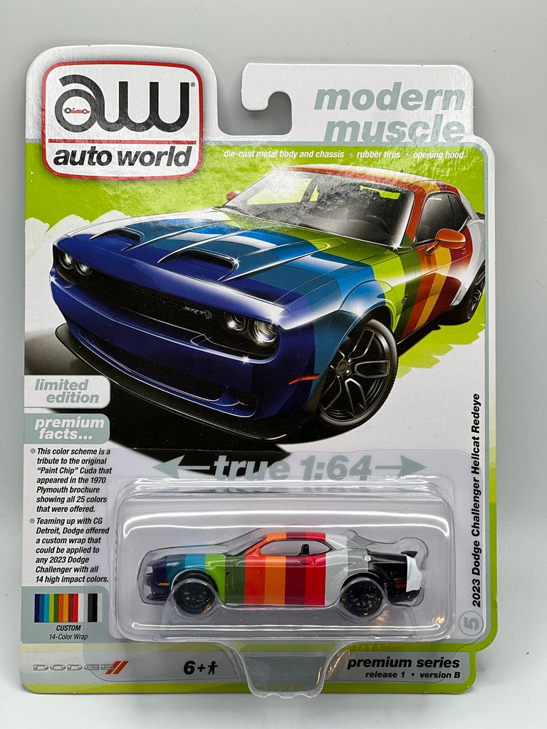 Auto World Premium Modern Muscle - 2023 Dodge Challenger Hellcat Redeye (14 Factory Color Paint Swatch)