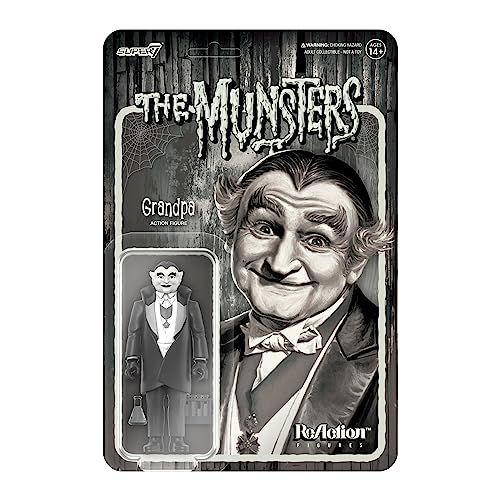 Super7 Munsters Grandpa Munster (escala de grises): figura de reacción a escala de 3,75 pulgadas 