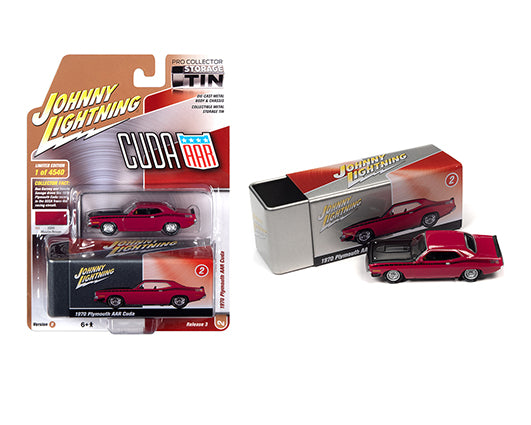 Johnny Lightning Collector Tin - 1970 Plymouth AAR Cuda (Moulin Rouge)