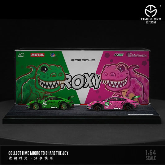 TimeMicro Porsche 992 Tyrannosaurus "Roxy & Rexy" (2 Pieces w/Diorama Pink &Green)