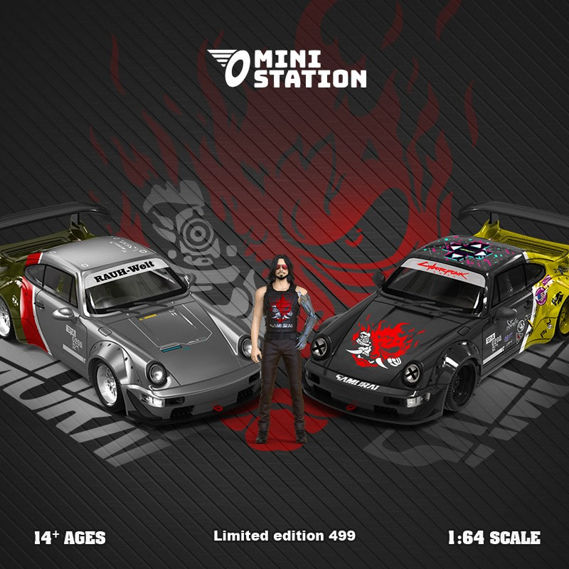 Mini Station RWB 964 SAMURAI Cyberpunk 2077 Livery (Silver & Green-No Figure)