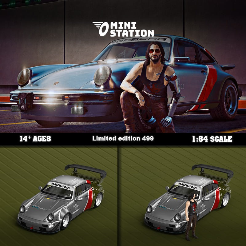 Mini Station RWB 964 SAMURAI Cyberpunk 2077 Livery (Silver & Green-No Figure)