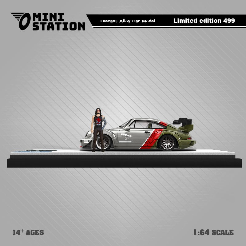 Mini Station RWB 964 SAMURAI Cyberpunk 2077 Livery (Silver & Green-No Figure)