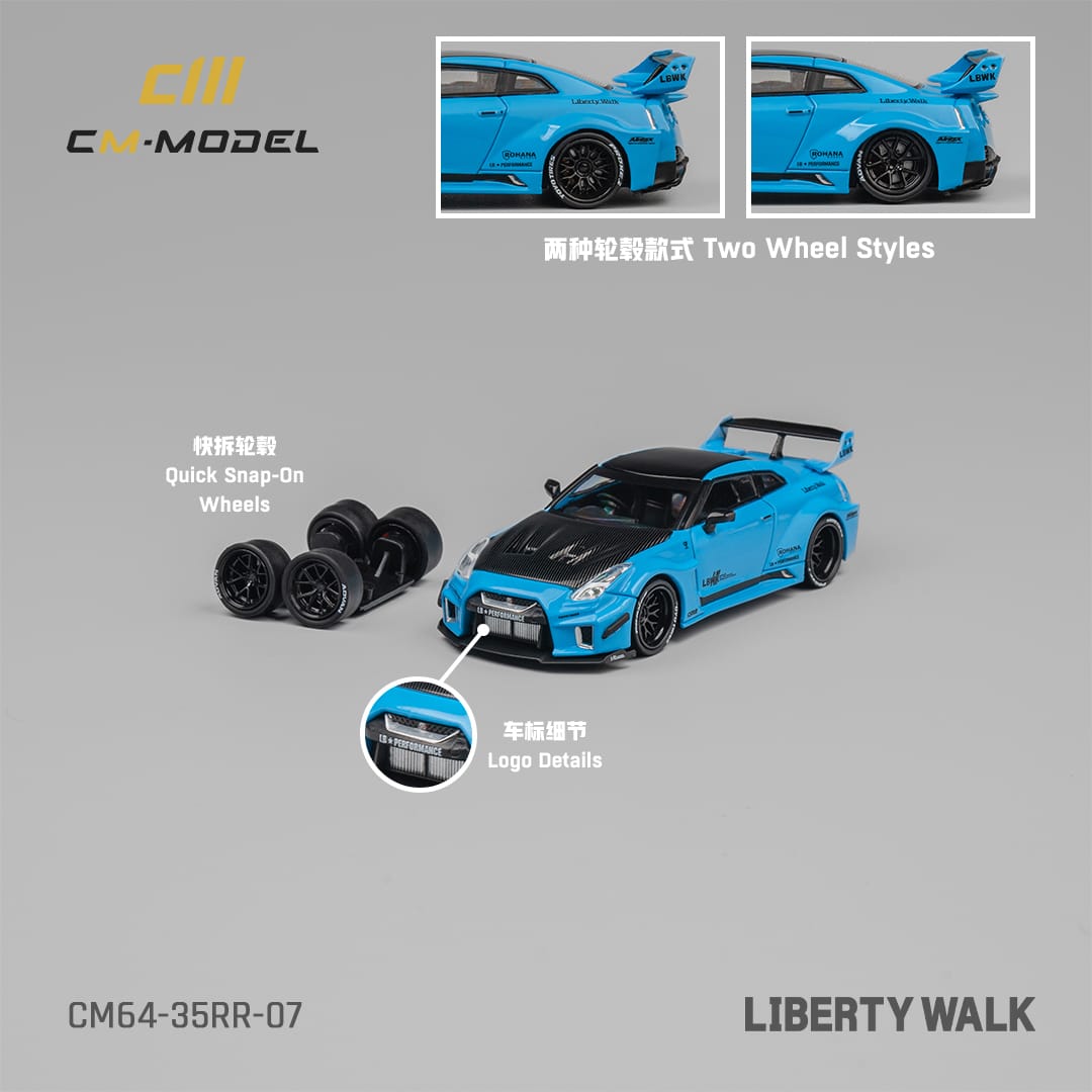 CM Model Nissan LBWK GT-R R35, Super Silhouette 35GT-RR 3.0 (Blue w/Carbon fiber hood)