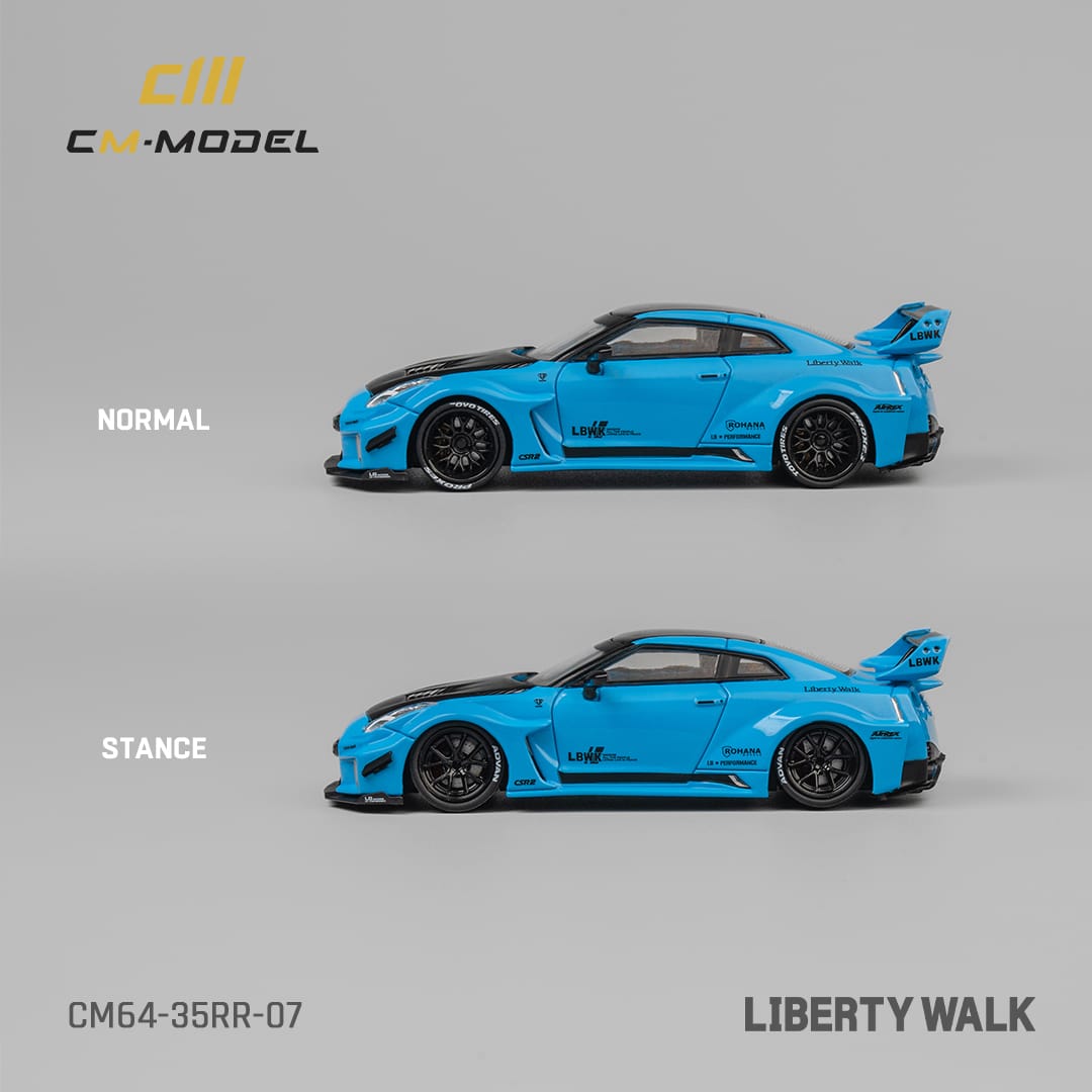 CM Model Nissan LBWK GT-R R35, Super Silhouette 35GT-RR 3.0 (Blue w/Carbon fiber hood)