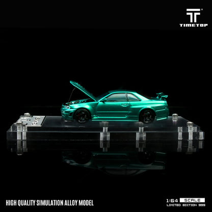 TimeTop Diecast - Nissan GTR34  (Metallic Green with Gift Box Edition)