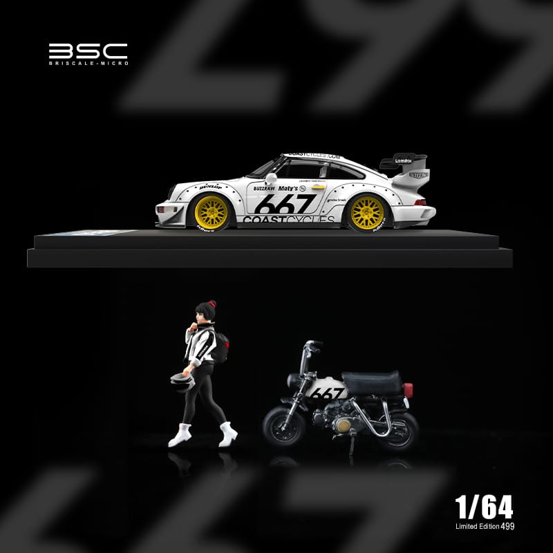 (PREORDER) BSC RWB 964 #667 (white with figure and motorcycle set)