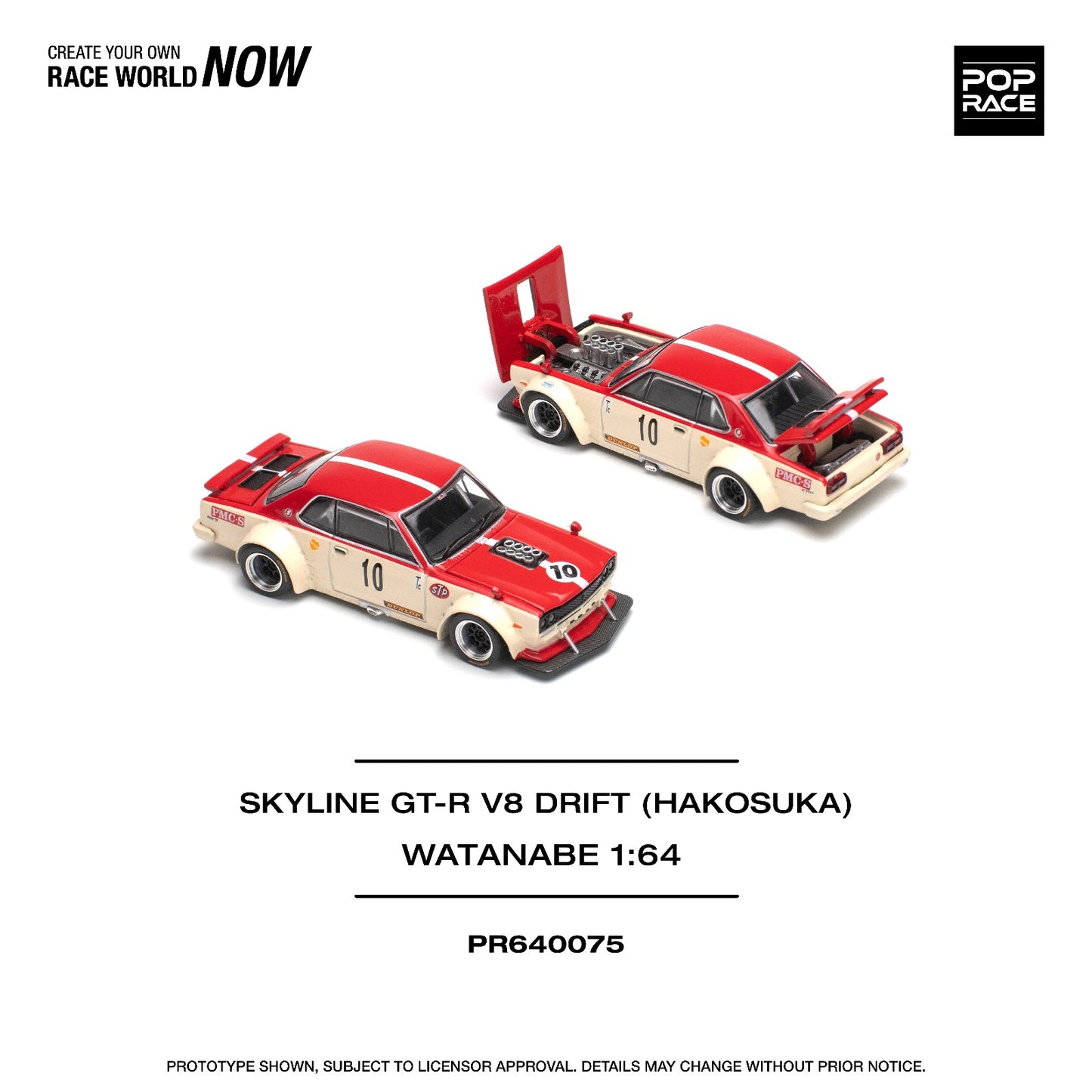 (PREORDER) Pop Race - Nissan Skyline GT-R V8 Drift (HAKOSUKA) Watanabe (Red/White)