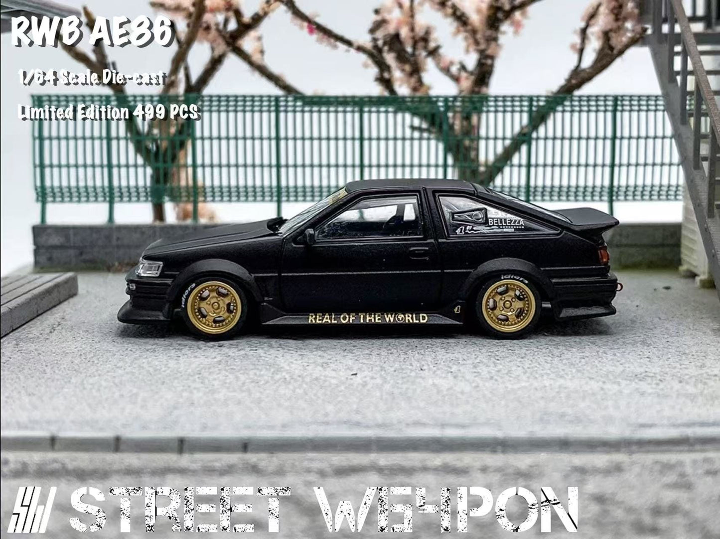 (PREORDER) Street Weapon RWB AE86 Wide-Body (Matte Black/Gold)