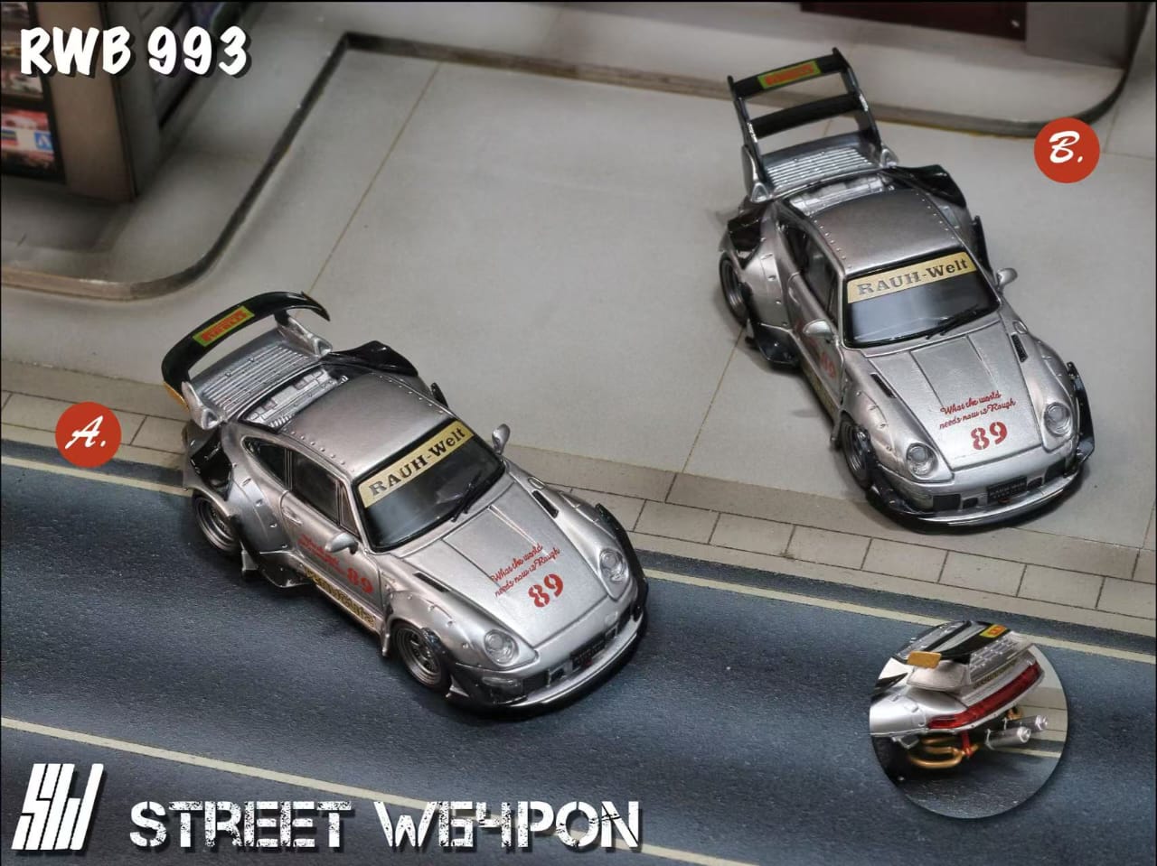 (PREORDER) Street Weapon Porsche RWB 993 Heavenly Double Exhaust Track Livery (Low or High Tail)