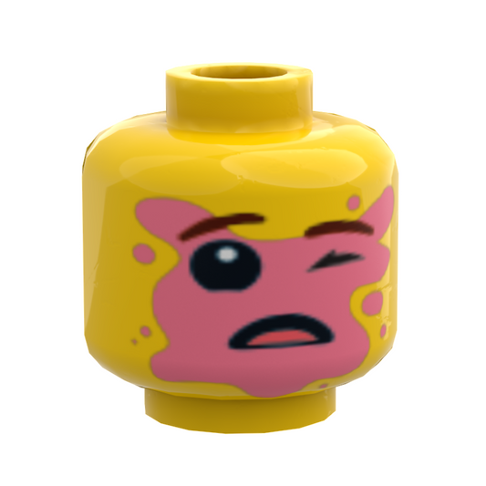 B3 Customs® Minifig Head: Boy Popped Bubble Gum on Face (Classic Yellow)