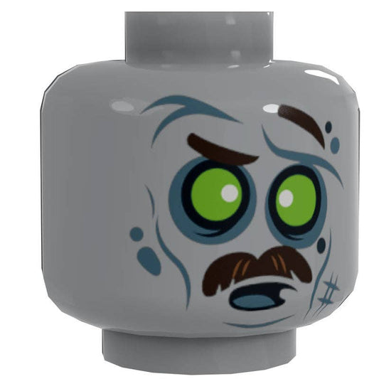 B3 Customs Minifig Head:  Zombie #5 Mustache