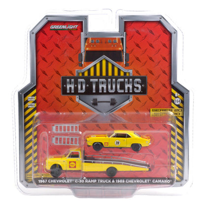 Greenlight H.D. Trucks - Shell Oil - 1967 Chevrolet C-30 Ramp Truck w/ 1969 Chevrolet Camaro Trans Am