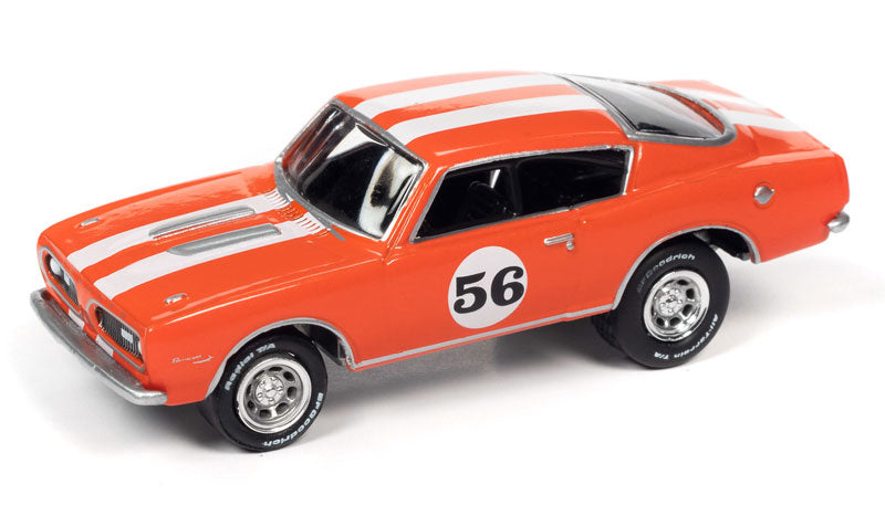 Johnny Lightning Street Freaks - Spoilers 21 - Plymouth Barracuda Custom 1967 (ultra naranja metálico con franja blanca) - Versión 2021 1B